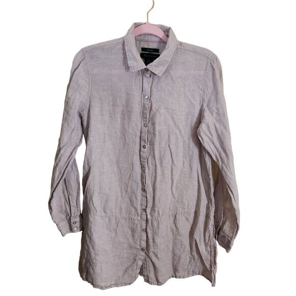 Tahari 100% Linen Beige Neutral Lagonlook Minimalist Tunic Blouse Size M - Picture 1 of 6